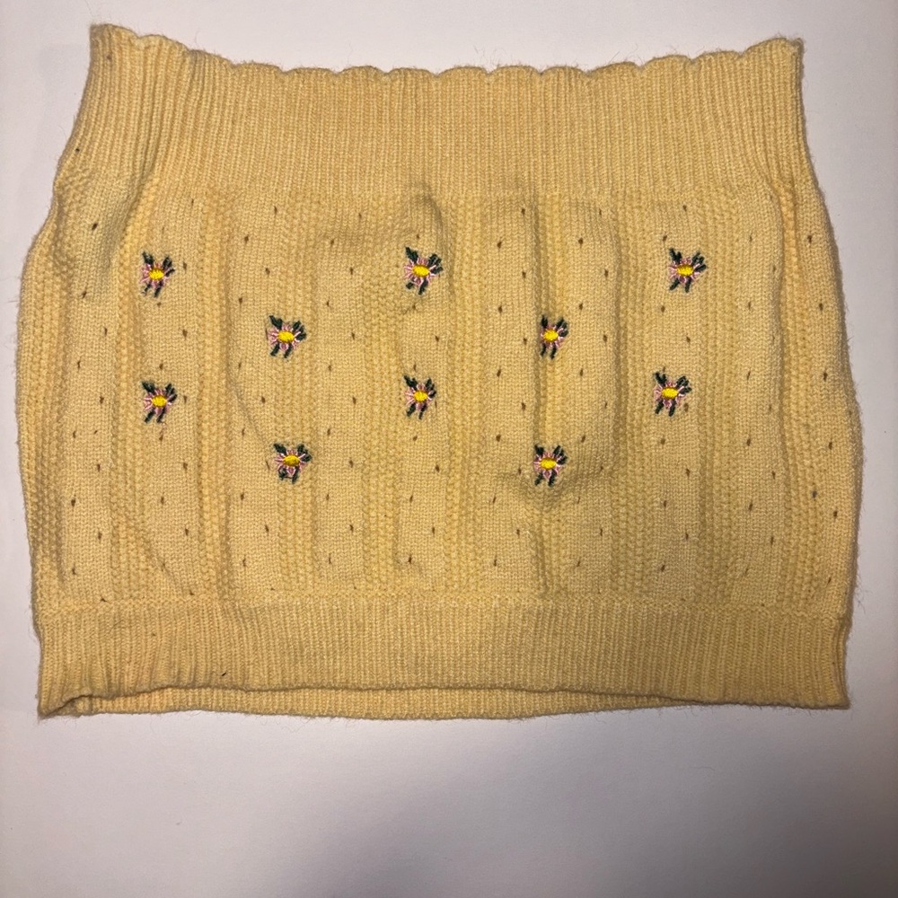 Yellow Embroidered Crop Top